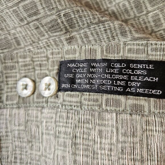 Marc Edwards Men Size L 100% Silk Casual Button Up Shirt Green Geometric Print - Picture 8 of 8